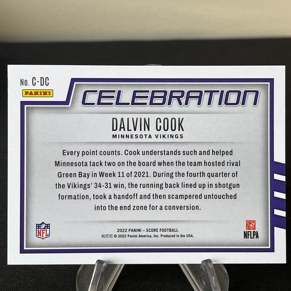 2022 Dalvin Cook Panini Gold Celebration Card #C-DC Minnesota Vikings - Picture 4 of 4